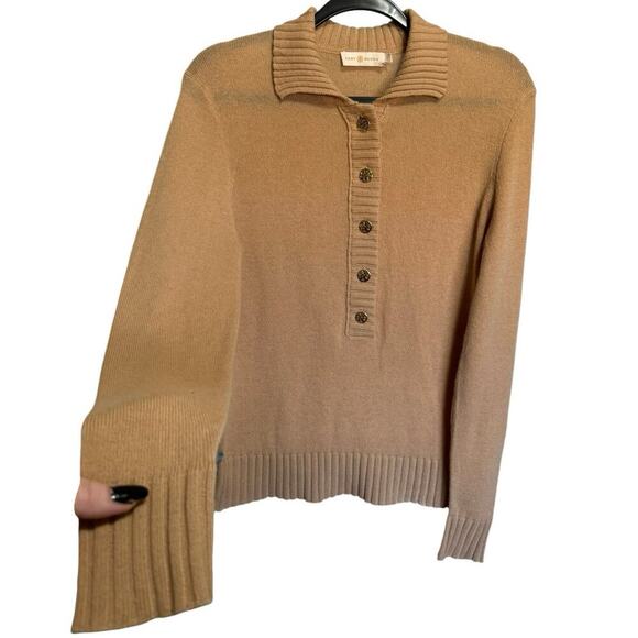 Tory Burch Collared Button Down Sweater Top Pullover Wool Cashmere Size Large - Picture 2 of 11